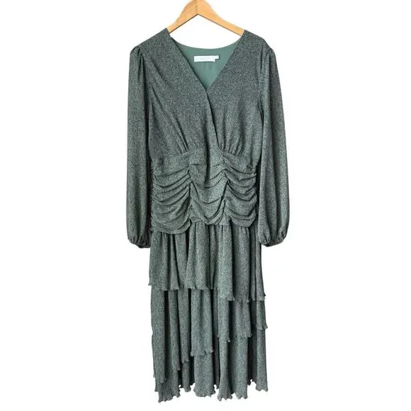 ASTR The Label Green Ruched Ruffle Floral Print Midi Dress - Picture 5 of 13